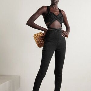 PatBO Lurex Cut Out Jumpsuit Black Strappy Cat Suit Size 4 $595